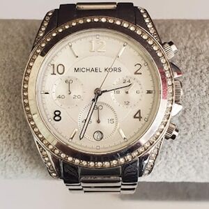 Michael Kors Blair MK5165 Silver Tone Crystal Bezel Chronograph Watch Running
